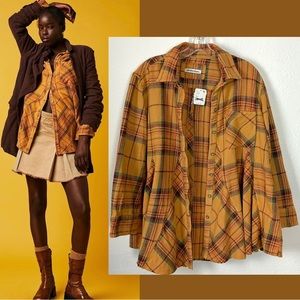 Plaid Button-Up Shirt - Yellow and Brown